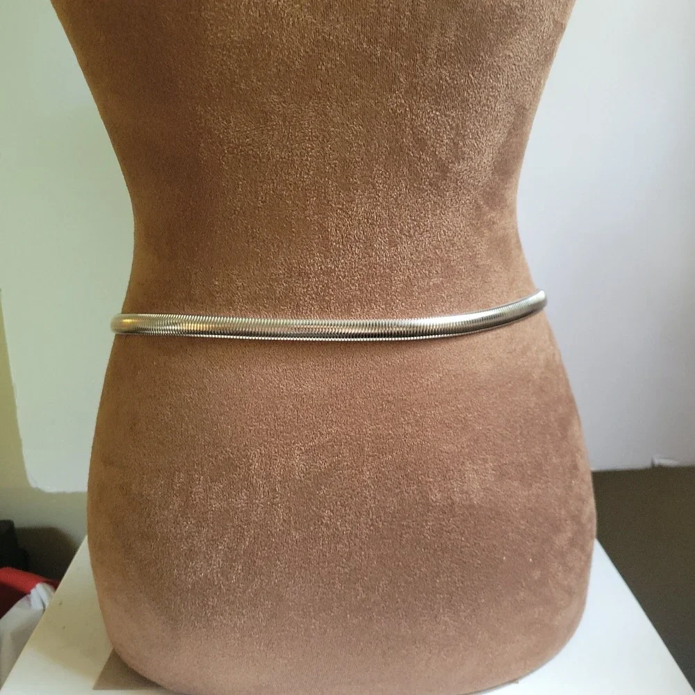 Vintage Silver Metal Snake Chain Stretch Belt Size 26 Minimalist Aesthetic